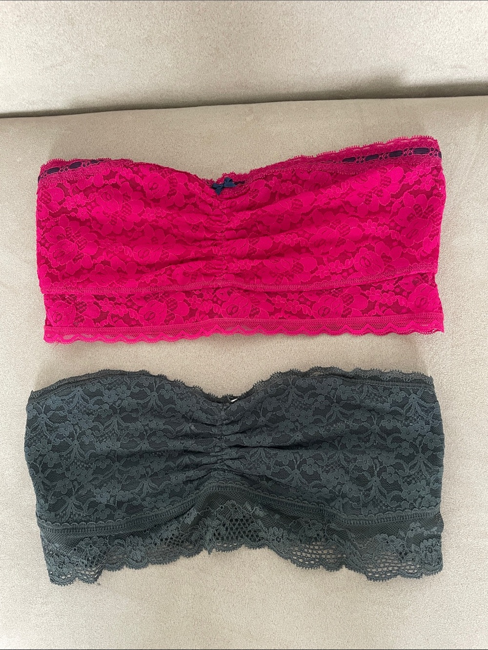 aerie Lace Bandeau Bralettes - Hot Pink and Black